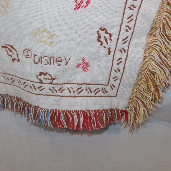 VTG Disney Winnie the Pooh Woven Tapestry Throw Blanket Fringed Fall  30" x 43 - Picture 4 of 7